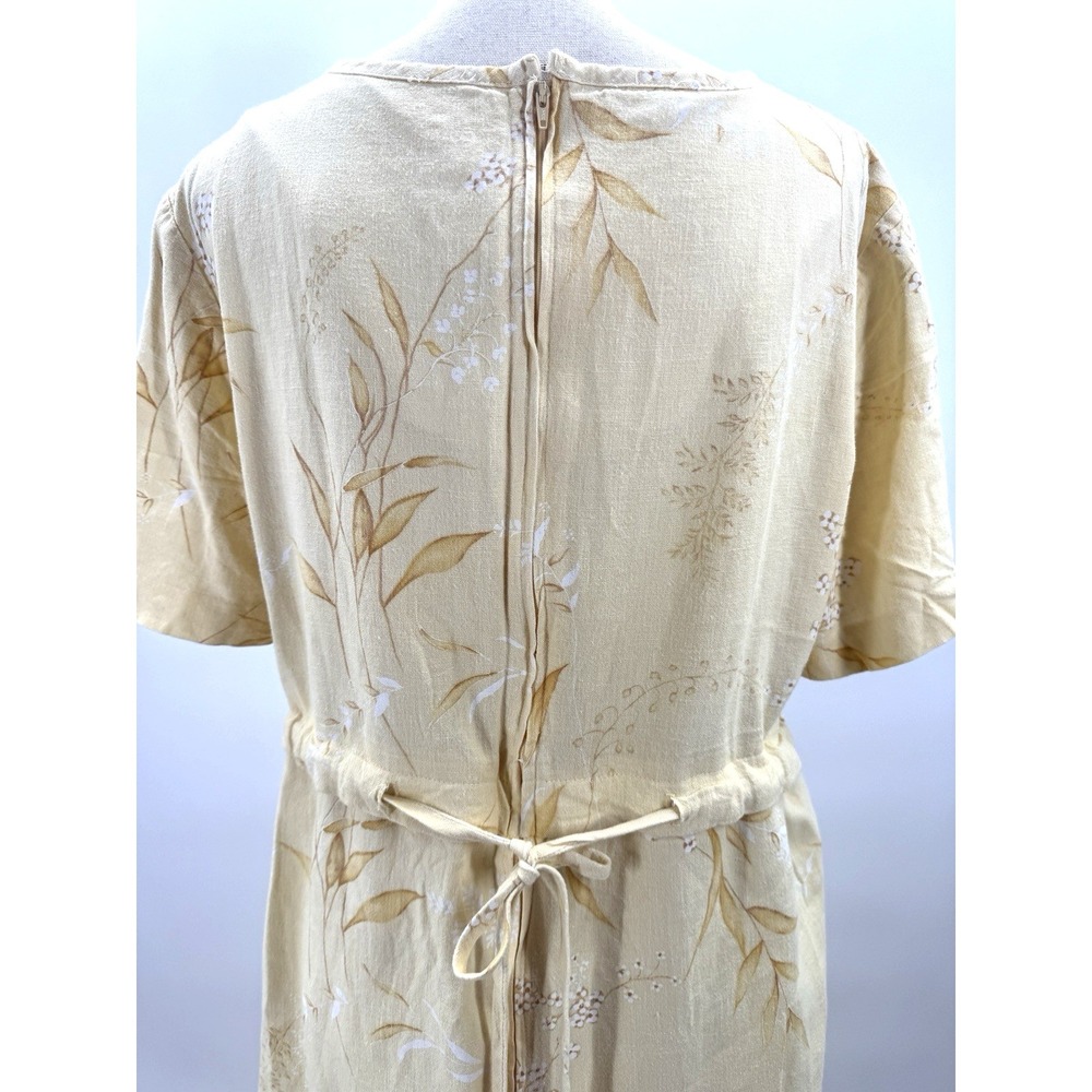 VTG 90s Real Cottagecore Yellow Floral Linen Maxi Dress 16 W Country Lagenlook - Picture 4 of 12